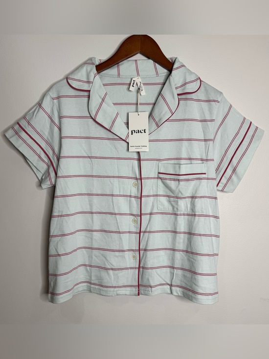 Pact Tops - NWT Pact Organic Cotton Blue Red Striped Button Up Pajama Shirt Medium
